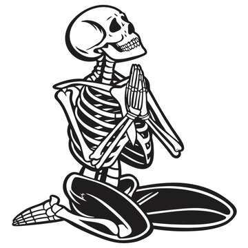 Vector illustration of skeleton praying