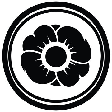 Floral emblem vector silhouette illustration line art circular pattern for organic design.