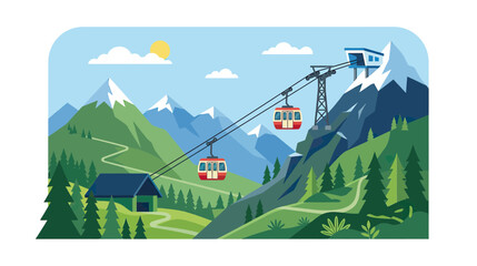 Mountain cable car ride with scenic views and alpine village © Tyasa