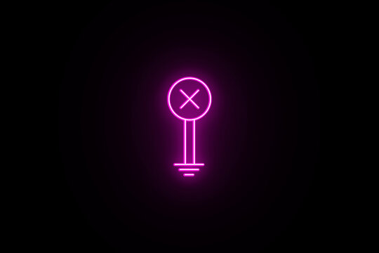 Neon glowing No entry or wrong mark sign on black background. Neon glowing Prohibition sign icon. Neon lighting cross mark symbol. Staff only no entry sign