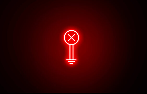 Neon glowing No entry or wrong mark sign on black background. Neon glowing Prohibition sign icon. Neon lighting cross mark symbol. Staff only no entry sign