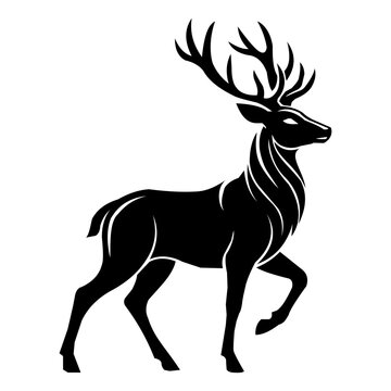 Majestic Stag Deer Silhouette Vector Illustration with Large Antlers. Resizable and editable, EPS 10.