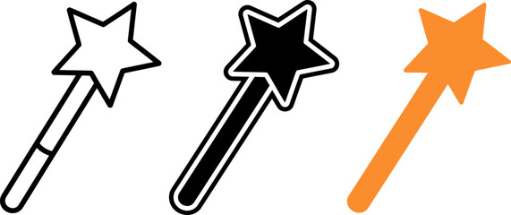 Three colorful star wands for magic and fantasy illustrations and designs © vector2029