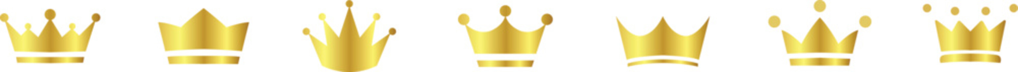 Golden crown vector icons set, royal gold tiara silhouettes for king, queen, prince and princess luxury awards isolated on a white background © Sahajahan