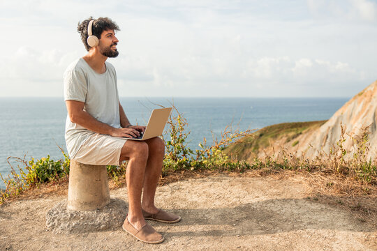 Remote worker dreaming of adventure enjoying digital detox