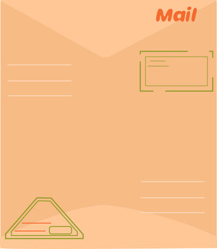 Mailing envelope with postal label and address fields clipart for postal stationery, shipping, packaging, correspondence and mail service projects, vector illustration isolated on white background.