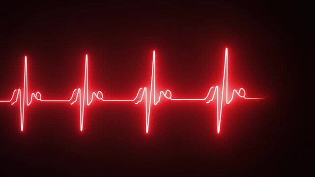 Glowing Red Neon Heartbeat EKG Line on a Dark Black Background electrocardiogram heart rate
