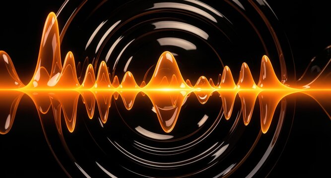 Glowing orange sound wave with circular resonance for audio branding background.

