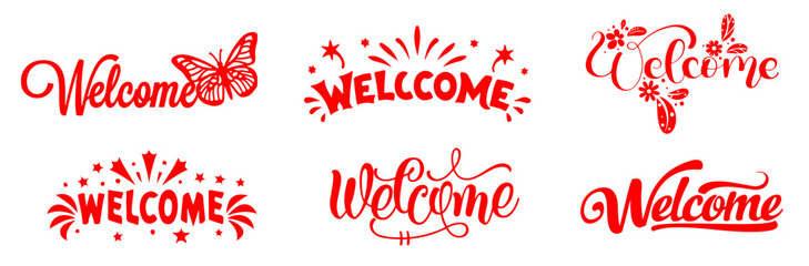 Beautiful welcome hand lettering calligraphy vector illustration with stylish decorative typography isolated on transparent background for branding and greeting cards © Abdullah
