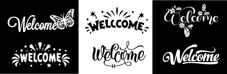 Creative welcome hand lettering vector icon with elegant calligraphy typography flourish isolated on transparent background for invitation greeting and branding © Abdullah