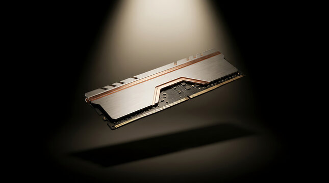 Modern High Performance Computer Memory RAM Module Floating Under Dramatic Spotlight