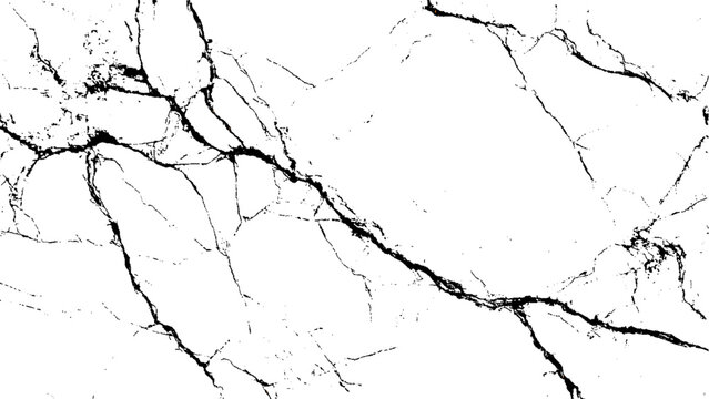 Cracked white surface with black marble like veins and fissures pattern texture
