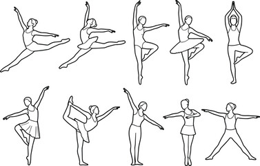Ballet Dancer Outline Vector Pose Set with Graceful Ballet Movements and Dance Training Illustrations © Millat