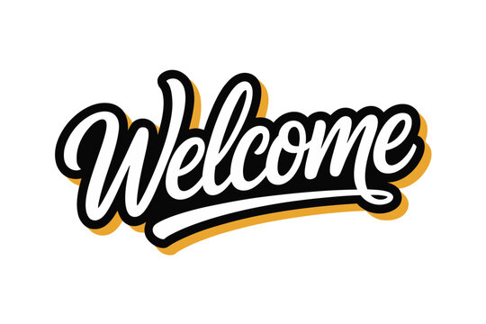 Welcome typography with bold script lettering and soft yellow shadow effect for entrance signage and event greeting