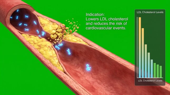 Artery plaque reduction by statin medication. Medical 3D animation of cholesterol treatment.