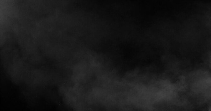 Detailed slow motion rising smoke isolated on black background. Cinematic fog overlay with soft swirling motion, ideal for VFX compositing, transitions and atmosphere.