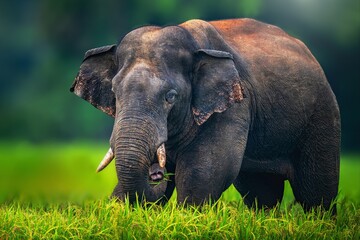 Obraz premium The Asian elephant, also known as the Asiatic elephant, is the only living species in the genus Elephas. It is the largest living land animal in Asia and the second largest living in the world.