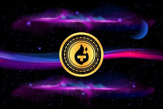 digital background image of theta fuel virtual currency. 3d drawings.
