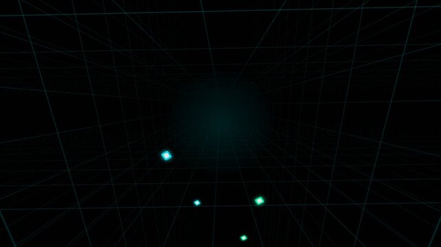Futuristic Cyber Grid with Neon Streaks in a Dark Tunnel
