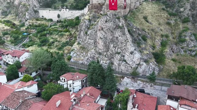 Breathtaking Drone View of Amasya Nestled Between Mountains and the Yeşilırmak Valley