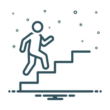 Person climbing stairs with stars and sparkles around
