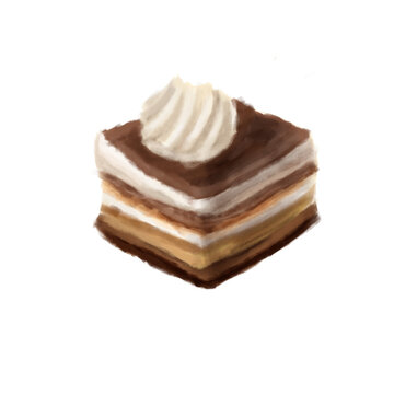 Hand Painted Tiramisu Cake Dessert Illustration Isolated on Transparent Background