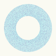 Blue ring made of thousands of small triangular segments in varying shades on cream background, mosaic scale texture circle with hollow center, abstract water themed illustration. © Mykola Mazuryk