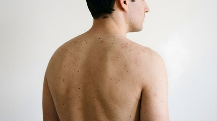 Naklejka premium Young Man With Skin Issues On His Back Standing Against A Plain White Background For Medical Dermatology Concept