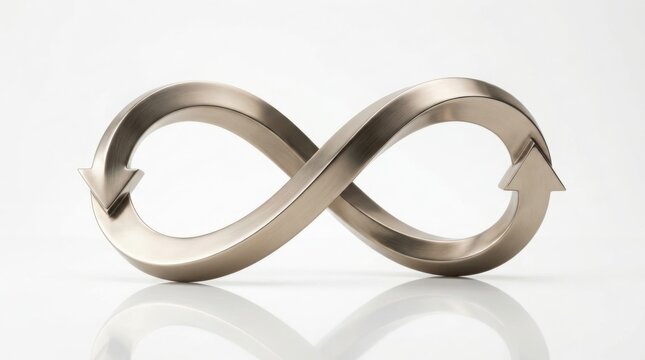 Metallic infinity symbol with arrows representing circular economy