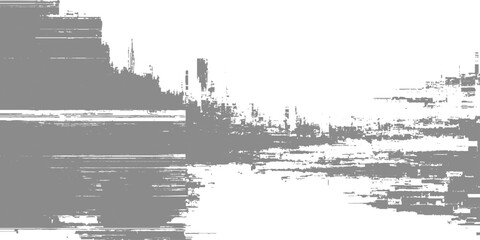 Fototapeta premium Glitchy distorted digital pattern with gray and white pixels and abstract shapes