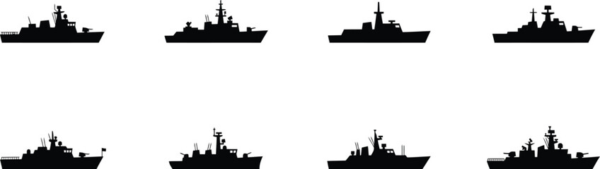 Collection of black silhouette warship outlines  © MDSHAHIN