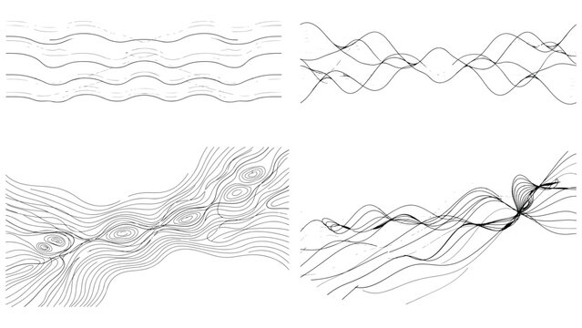 Abstract flowing lines creating wavy patterns and textures on horizontal plane dynamic graphic.