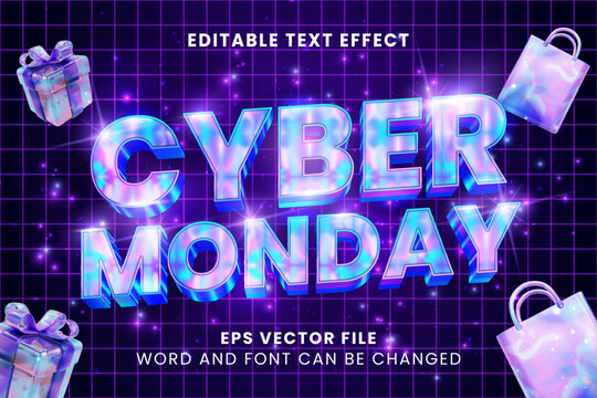 Cyber Monday neon holographic 3d editable vector text effect