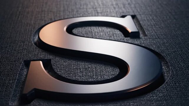 Luxurious 3D Shiny Metallic Letter S in a Grooved Surface Revealing Elegant Style