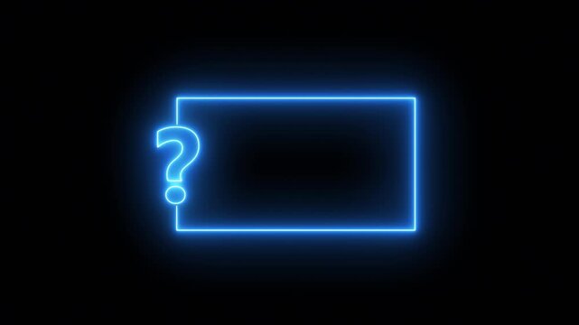 Glowing  Neon Glowing Question Mark with Futuristic Rectangular Frame on Black Background Animation,Neon Question Mark Box Frame: Glowing Rectangular Border Animation on Black Background