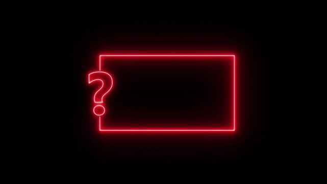 Glowing  Neon Glowing Question Mark with Futuristic Rectangular Frame on Black Background Animation,Neon Question Mark Box Frame: Glowing Rectangular Border Animation on Black Background