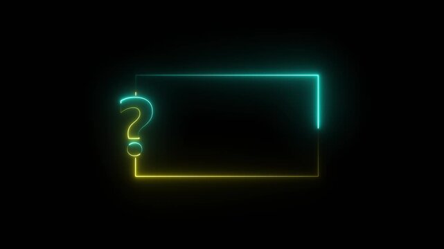 abstract neon question mark and text box animation on  black background. problem solving concept video animation in neon line on black background.