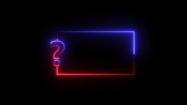 abstract neon question mark and text box animation on  black background. problem solving concept video animation in neon line on black background.