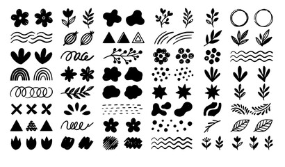 Obraz premium crayon, organic, shapes, abstract, flower, flowers, botanical, plant, plants, wave, circle, circles, doodle, handdrawn, sketch, vector, illustration, black, floral, leaves, blob, geometric, modern, mi