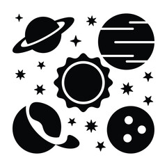 Black silhouette of sun planets and stars in space astronomy background © KHADIJA
