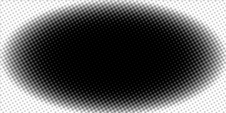 Vintage halftone dot pattern, black and white retro pop art background, distressed comic book texture, oval gradient halftone overlay for graphic design