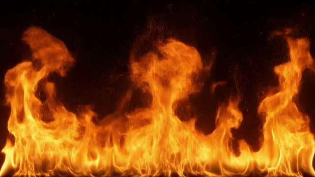 Fiery abstract flames flickering in dark background