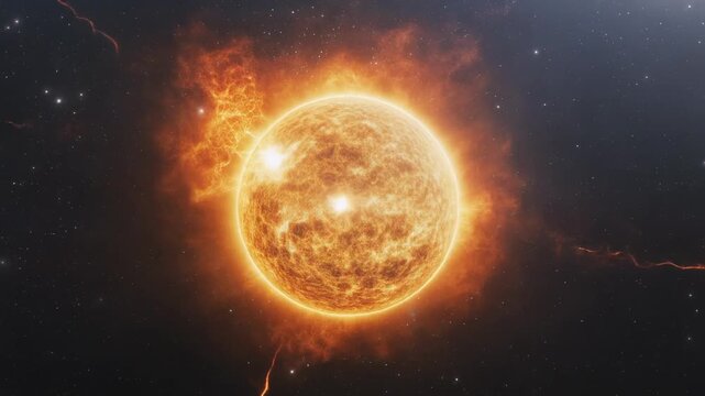Fiery cosmic explosion with expanding energy waves in space
