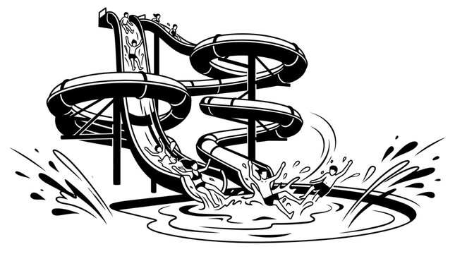 a black and white drawing of a waterslide.