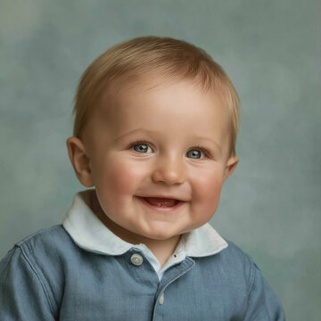 Happy toddler boy smiling, experiencing joy and childhood innocence, portrait on a plain background