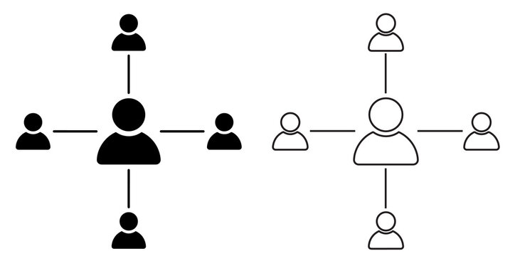 Social network connection diagram representing team communication and hierarchical structure with business