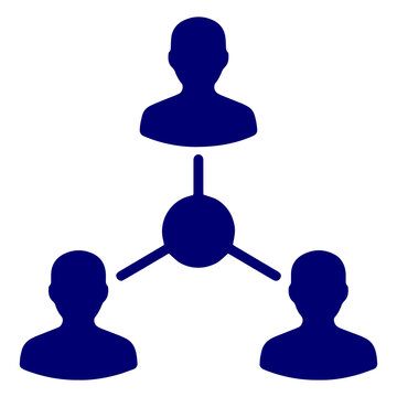 Central hub network diagram with three connected user profile icons representing collaborative team model
