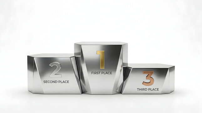 3d podium with first, second and third place isolated on white background