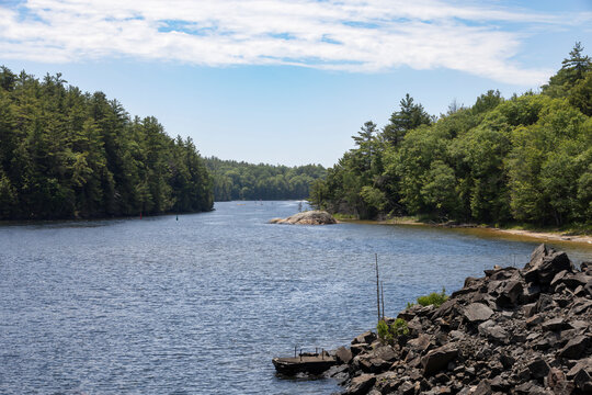 Breathtaking view of the Thirty Thousand Islands from Parry Sound, Ontario, showcasing lush forests and serene waters.