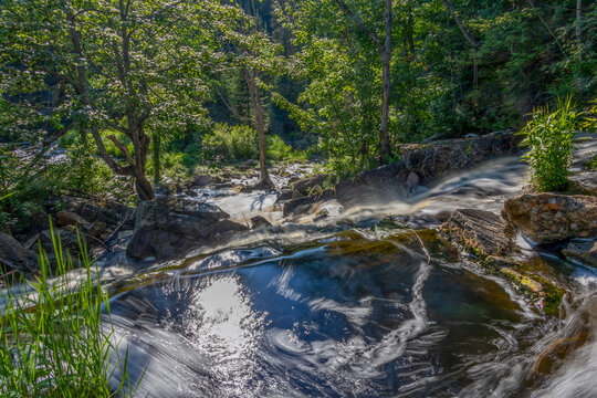 Scenic view of flowing water at Bunny Trail Falls, north of Parry Sound, Ontario.